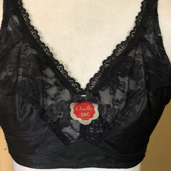 Vintage ORNELLA size 38C Bra Lingerie Deadstock Hong Kong Black Soft Cup NEW